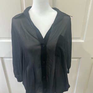 Naked Zebra sheer short sleeved, button down blouse, size S